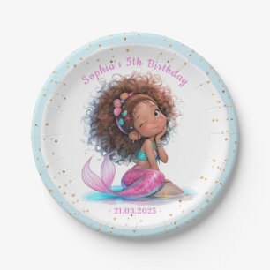 African American Mermaid Baby Shower Paper Plate