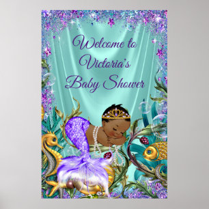 African American Mermaid Baby Shower Welcome Sign
