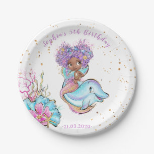 African American Mermaid Birthday Party Paper Plate