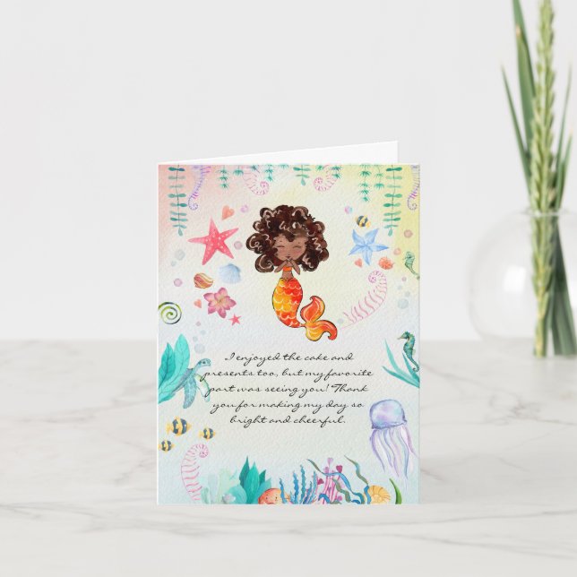 African American Mermaid Birthday | Photo Thank You Card (Front)