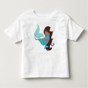 African American Mermaid, Brown Hair, Dolphin Toddler T-Shirt