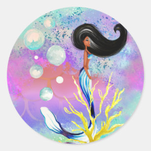 African American Mermaid Classic Round Sticker