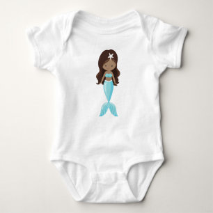 African American Mermaid, Cute Mermaid, Blue Tail Baby Bodysuit