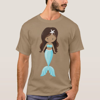 African American Mermaid Cute Mermaid Blue Tail T-Shirt