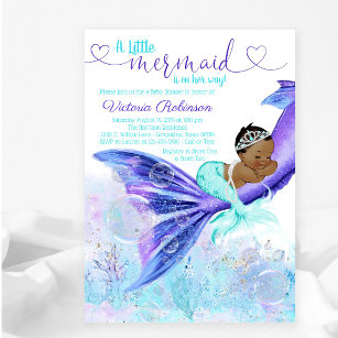 African American Mermaid Girl Baby Shower Invitation