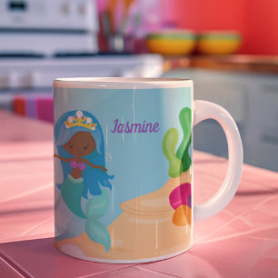 African American Mermaid Girl Cute Custom Kids Coffee Mug