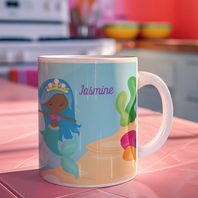 African American Mermaid Girl Cute Custom Kids Coffee Mug (Creator Uploaded)