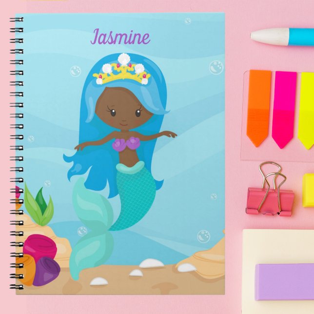 African American Mermaid Girl Cute Custom Kids Notebook (Creator Uploaded)