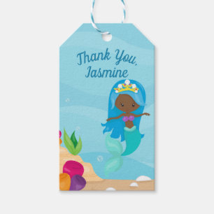 African American Mermaid Girl Kids Birthday Party Gift Tags