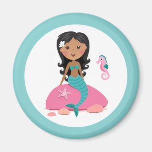 African American mermaid girl starfish seahorse Magnet