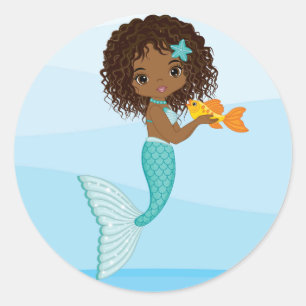 African American Mermaid Round Sticker