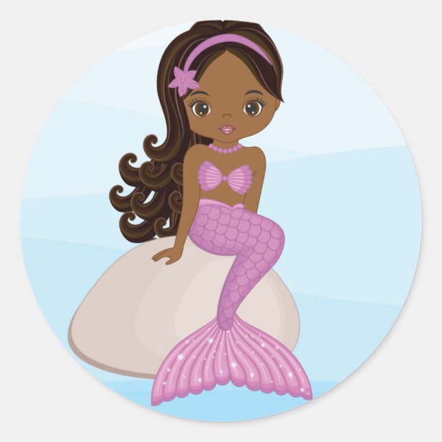 African American Mermaid Round Sticker (Front)