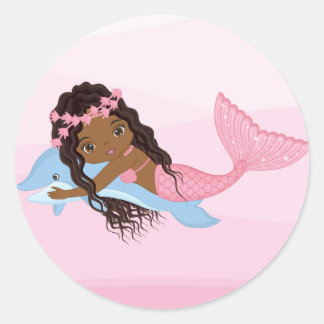 African American Mermaid with Dolphin Sticker