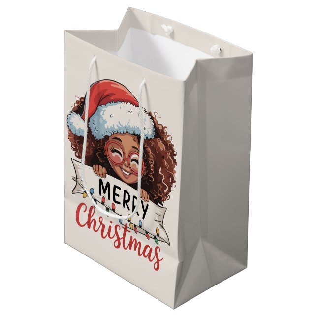 African American Merry Christmas African Black  Medium Gift Bag (Front Angled)