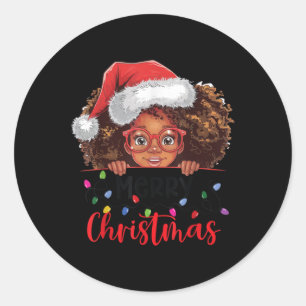 African American Merry Christmas African Black Wom Classic Round Sticker