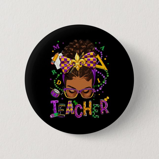 African American Messy Bun Mardi Gras New Orleans  6 Cm Round Badge (Front)