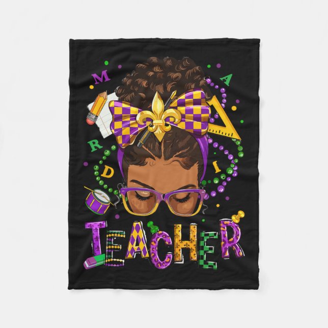 African American Messy Bun Mardi Gras New Orleans  Fleece Blanket (Front)