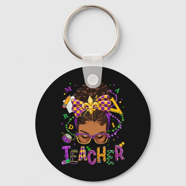 African American Messy Bun Mardi Gras New Orleans  Key Ring (Front)