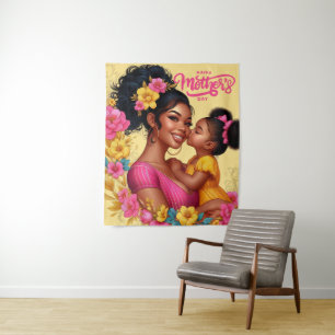 African American Mom & Daughter Happy Mother's Day Tapestry