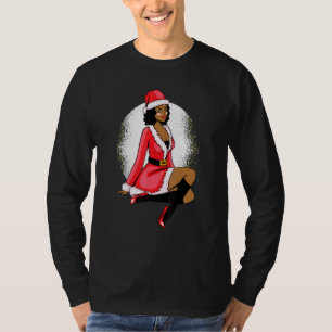 African American Mrs Claus Black Christmas Graphic T-Shirt