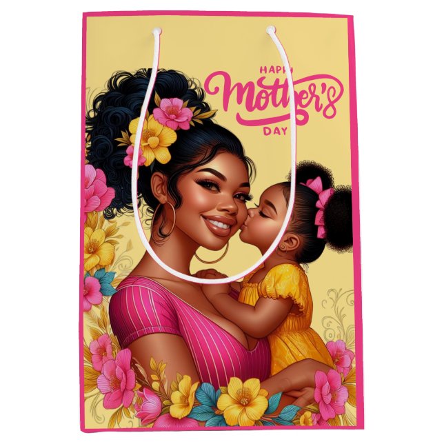 African American Mum & Daughter Happy Mother's Day Medium Gift Bag (Front)