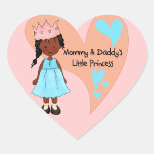 African American Mummy and Daddy's Princess Heart Sticker