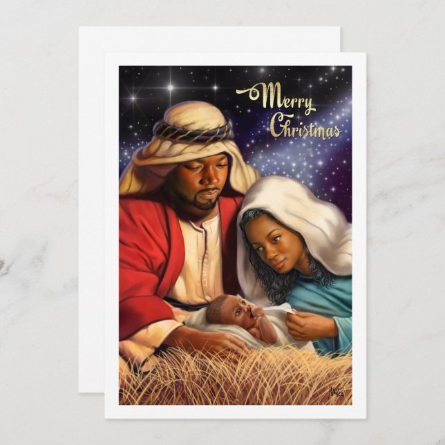 African American Nativity Art Flat Christmas Cards (Front/Back)
