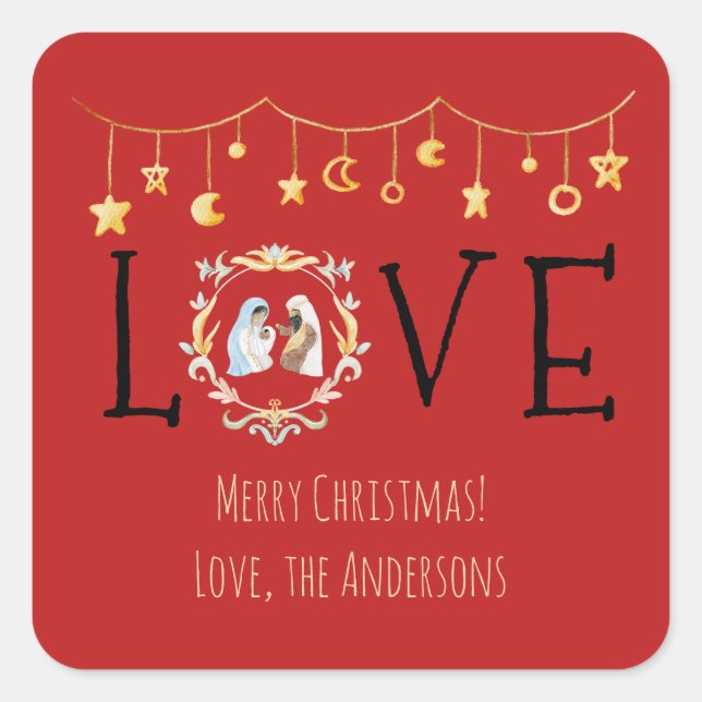 African American Nativity Christmas Card Square Sticker (Front)