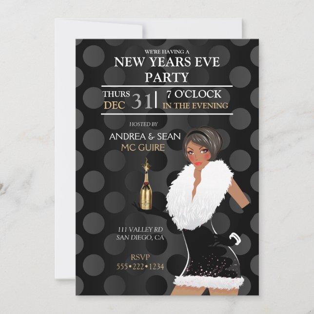 African American New Years Eve Fashion Girl Invitation (Front)