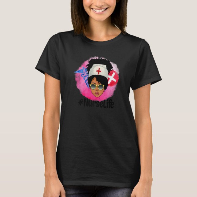 African American Nurse Afro Melanin Queen RN Black T-Shirt (Front)