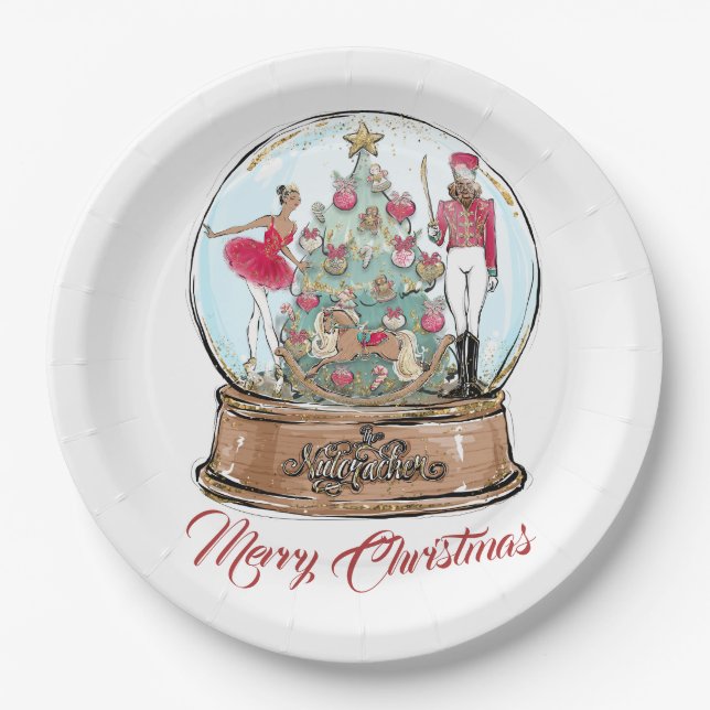 African American Nutcracker Ballet Dancer Christma Paper Plate (Front)