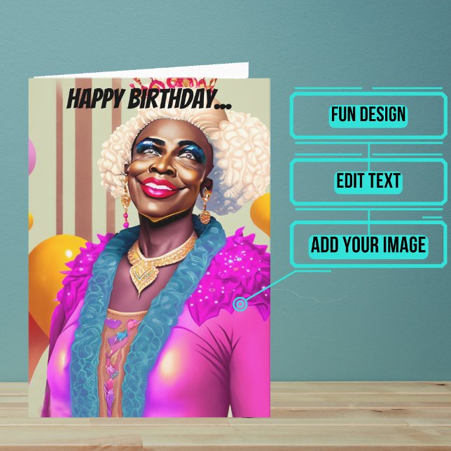African American Old Queen Funny Gay Birthday Card (Make sure their LGBTQ+ birthday is as gay as they are.)