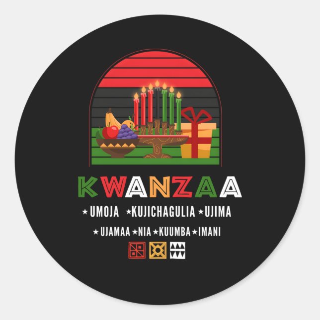 African American Or Kwanzaa Kinara Or Kwanzaa Cup Classic Round Sticker (Front)