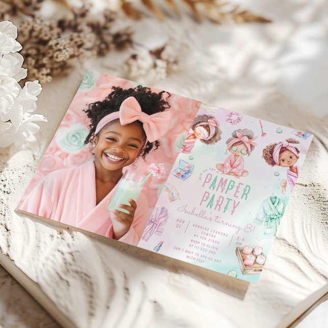 African American Photo Pamper party Birthday Invitation (Creator Uploaded)