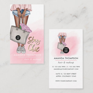 African American Pink and Blue Denim Floral Busine Business Card