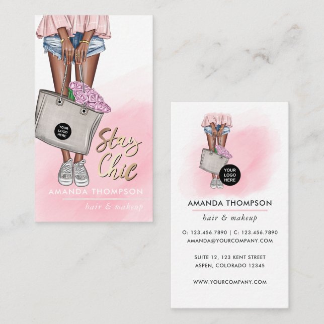African American Pink and Blue Denim Floral Busine Business Card (Front/Back)