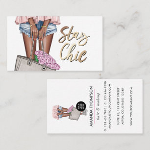African American Pink and Blue Denim Floral Busine Business Card