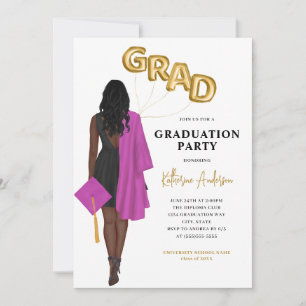 African American Pink Graduation Invitation