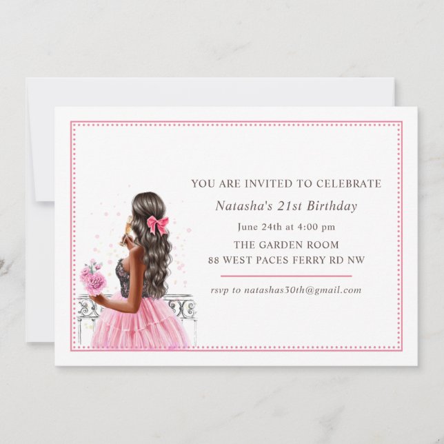 African American Pink Party Birthday Invitation (Front)