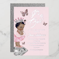 African American Pink Silver Princess Baby Shower 