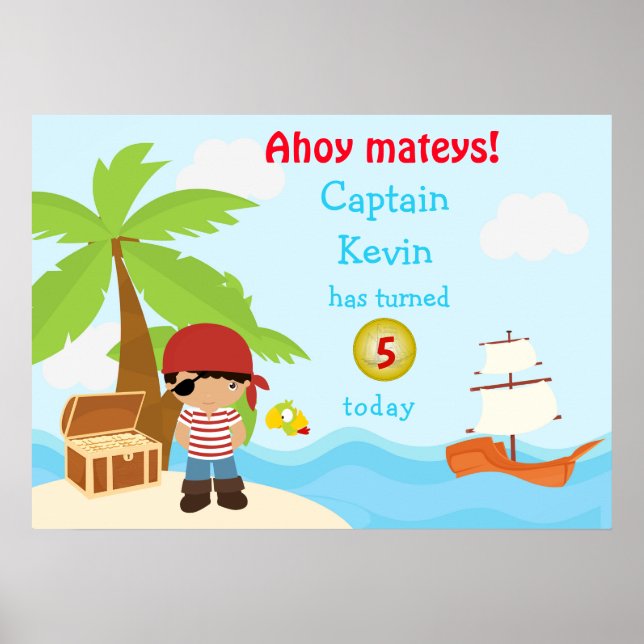 African American Pirate Boy Birthday Party Poster (Front)