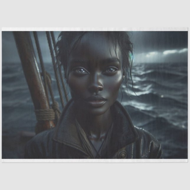 African American Pirate On a Wild Ocean Decoupage  Tissue Paper (Front)