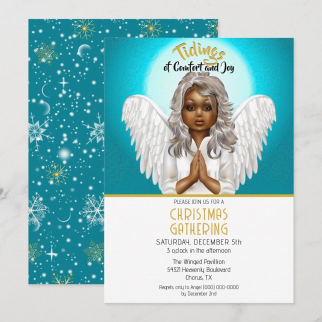 African American Praying Angel Invitation (Front/Back)