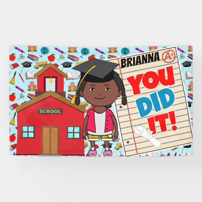 African American Preschool Graduation Banner |GIRL (Horizontal)