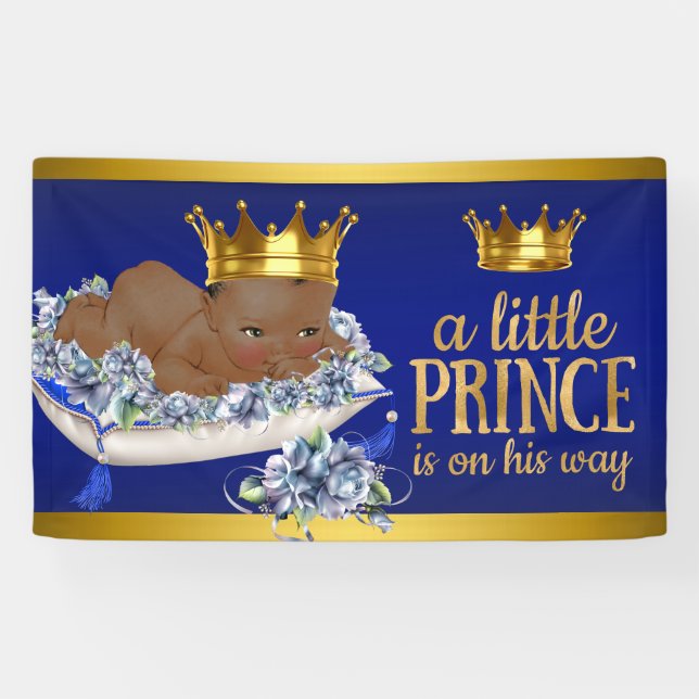 African American Prince Boy Baby Shower Banner (Horizontal)