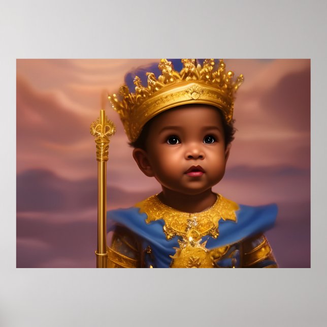 African American Prince cute baby boy gold blue Poster (Front)