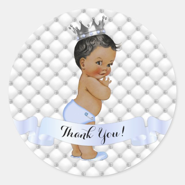 African American Prince Diamonds Jewels Crown Blue Classic Round Sticker (Front)