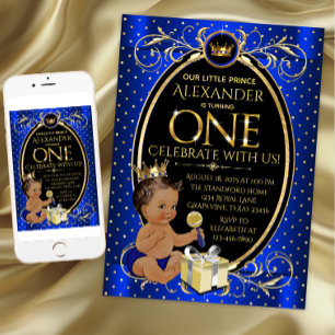 African American Prince First Birthday Party Invitation