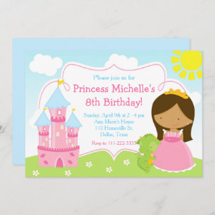 African American Princess and Dragon Birthday Invitation
