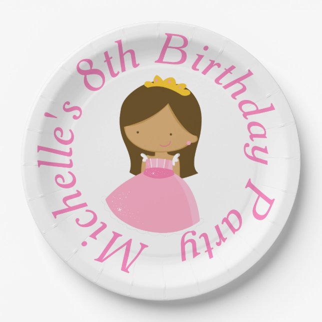 African American Princess and Dragon Birthday Paper Plate (Front)